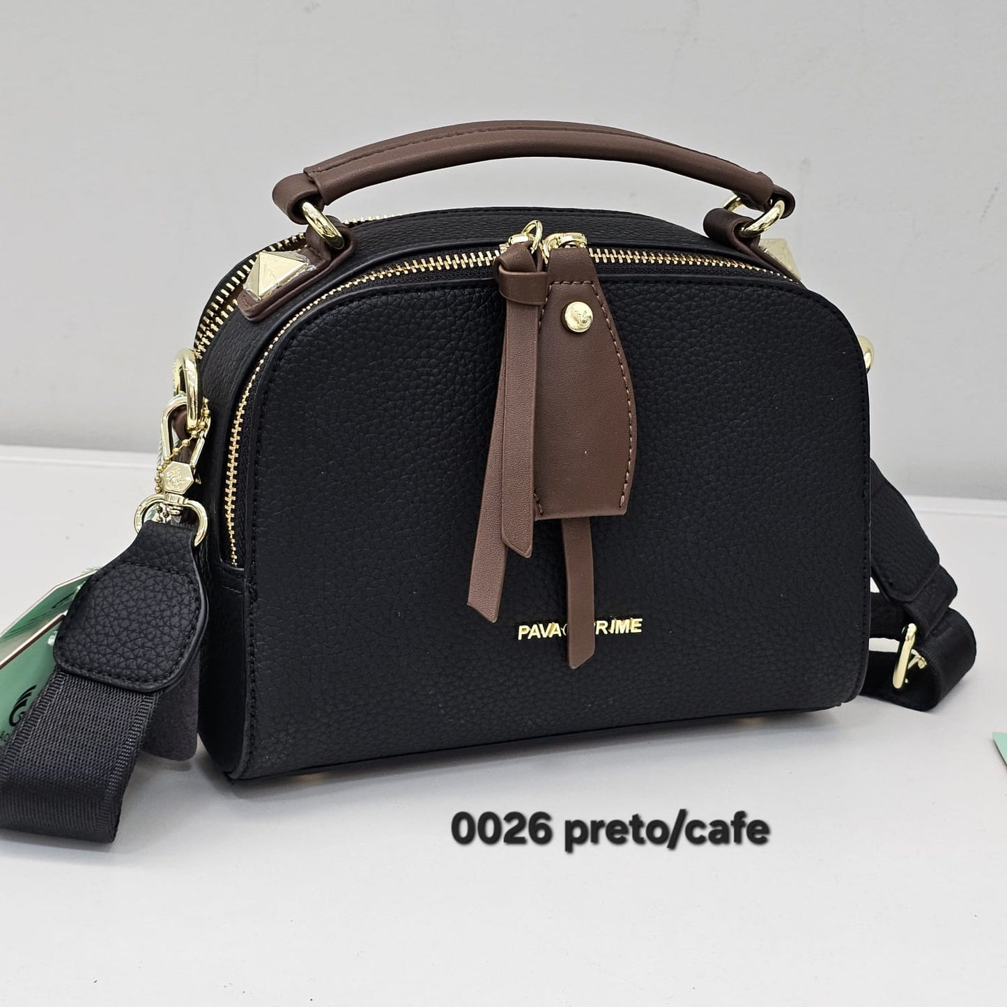 0026 Bolsa Transversal Pavão de Ouro Dome Clássica com Charm