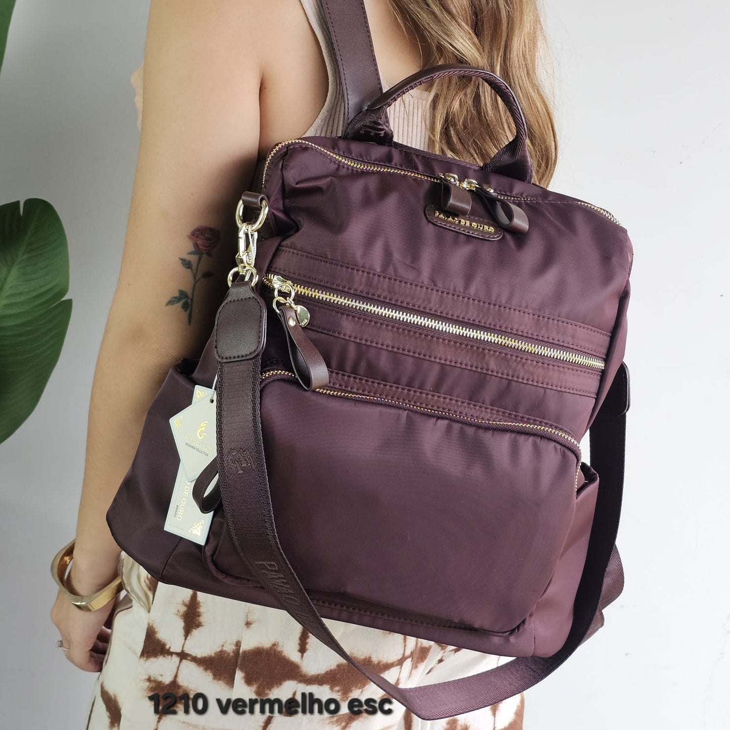 1210 Mochila Feminina Pavão de Ouro Nylon Poliéster Versátil Impermeável Elegante