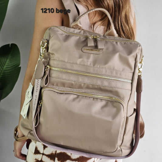 1210 Mochila Feminina Pavão de Ouro Nylon Poliéster Versátil Impermeável Elegante