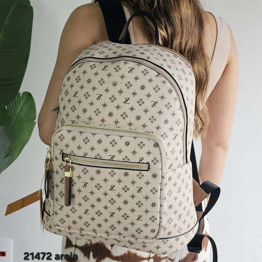 21472 Mochila Feminina Lace Lore em Poliuretano PU Monograma Elegante e Funcional