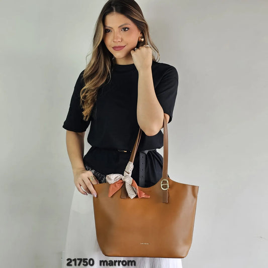 21750 Bolsa de Ombro Tote Lace Lore Feminina em PU Grande com Lenço