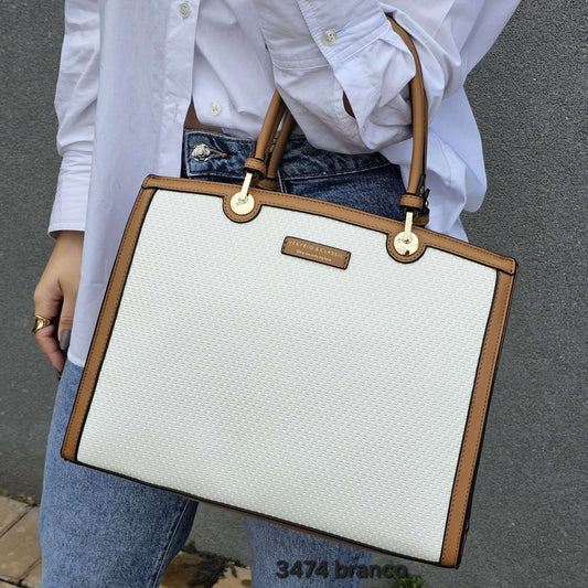 3474 Bolsa Feminina de Ombro Veryrio Estruturada com Textura Tressê