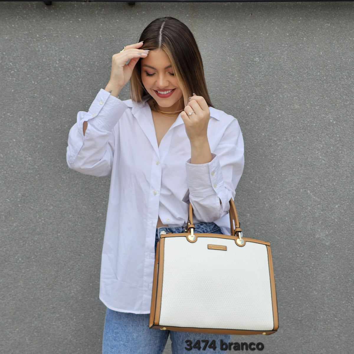 3474 Bolsa Feminina de Ombro Veryrio Estruturada com Textura Tressê