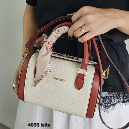 4033 Bolsa Feminina Baú Transversal em Poliuretano PU com Lenço Veryrio