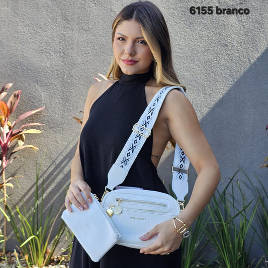 6155 Bolsa Transversal Rosa Amora: Elegância, Versatilidade e Necessaire Removível em PU