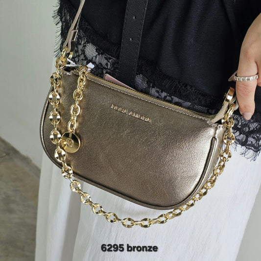 6295 Bolsa Transversal Pequena Rosa Amora Feminina em PU com Alça de Corrente