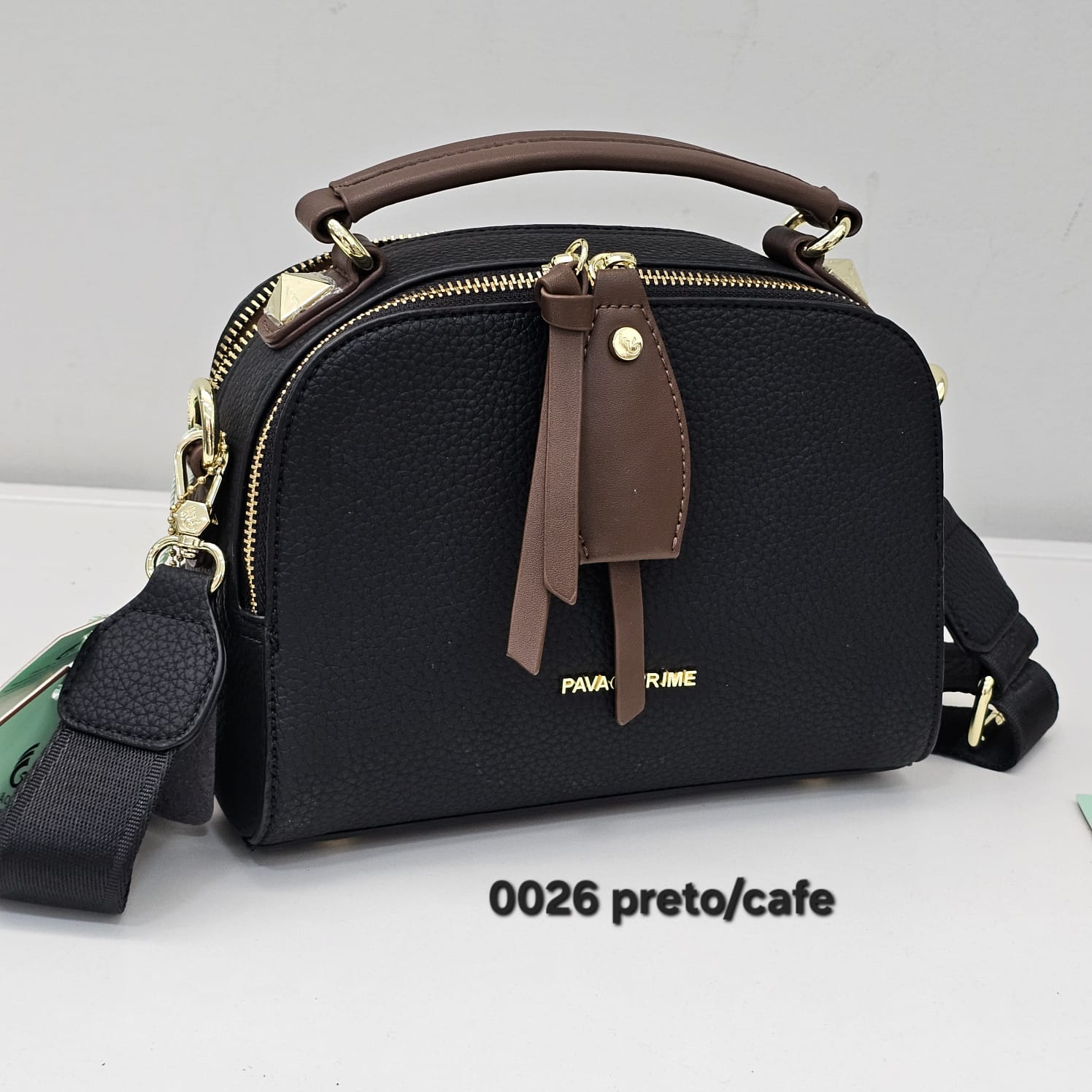 0026 Bolsa Transversal Pavão de Ouro Dome Clássica com Charm