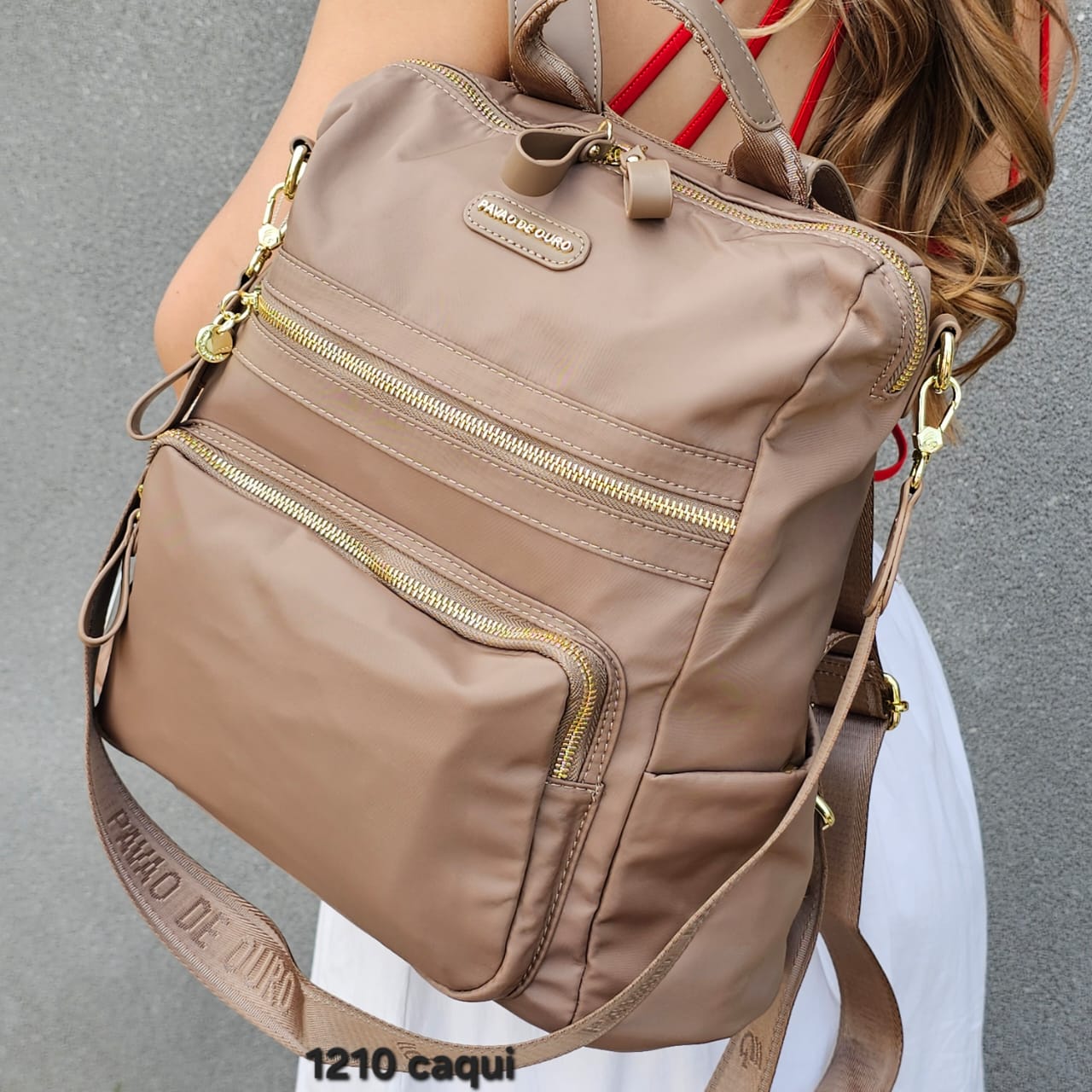 1210 Mochila Feminina Pavão de Ouro Nylon Poliéster Versátil Impermeável Elegante