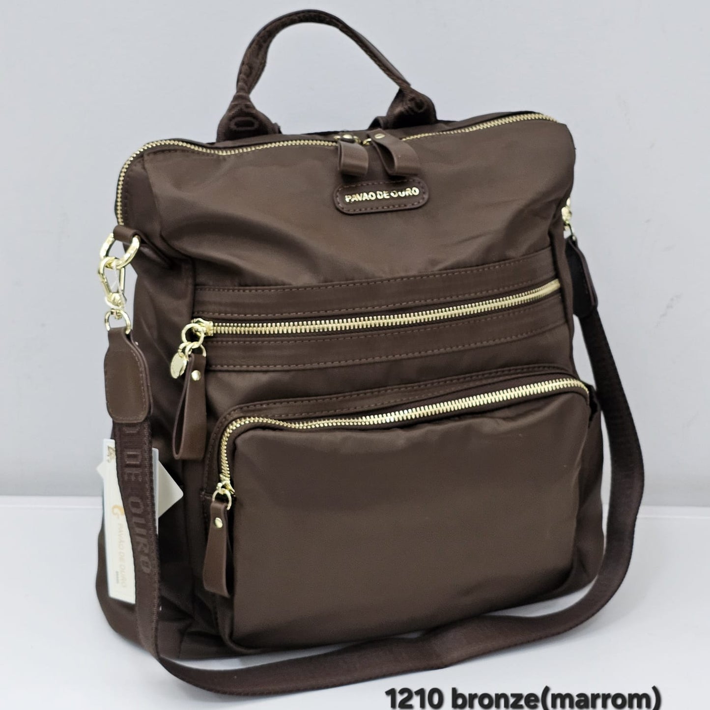 1210 Mochila Feminina Pavão de Ouro Nylon Poliéster Versátil Impermeável Elegante