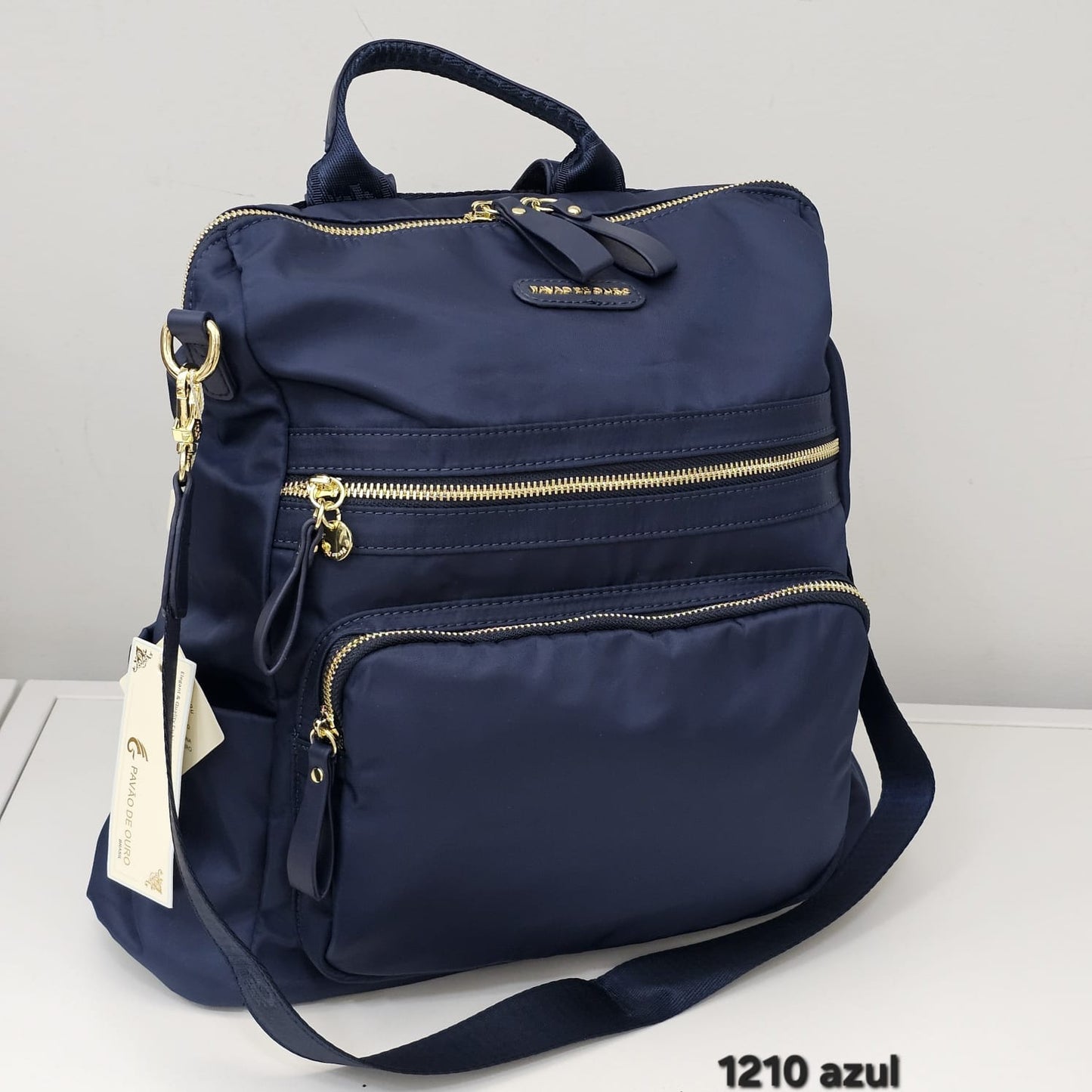1210 Mochila Feminina Pavão de Ouro Nylon Poliéster Versátil Impermeável Elegante