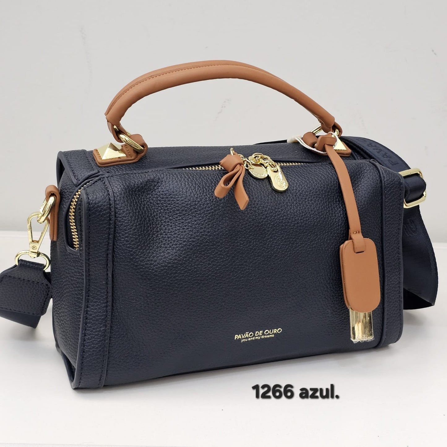 1266 Bolsa Baú Transversal Pavão de Ouro com Alça Larga Personalizada