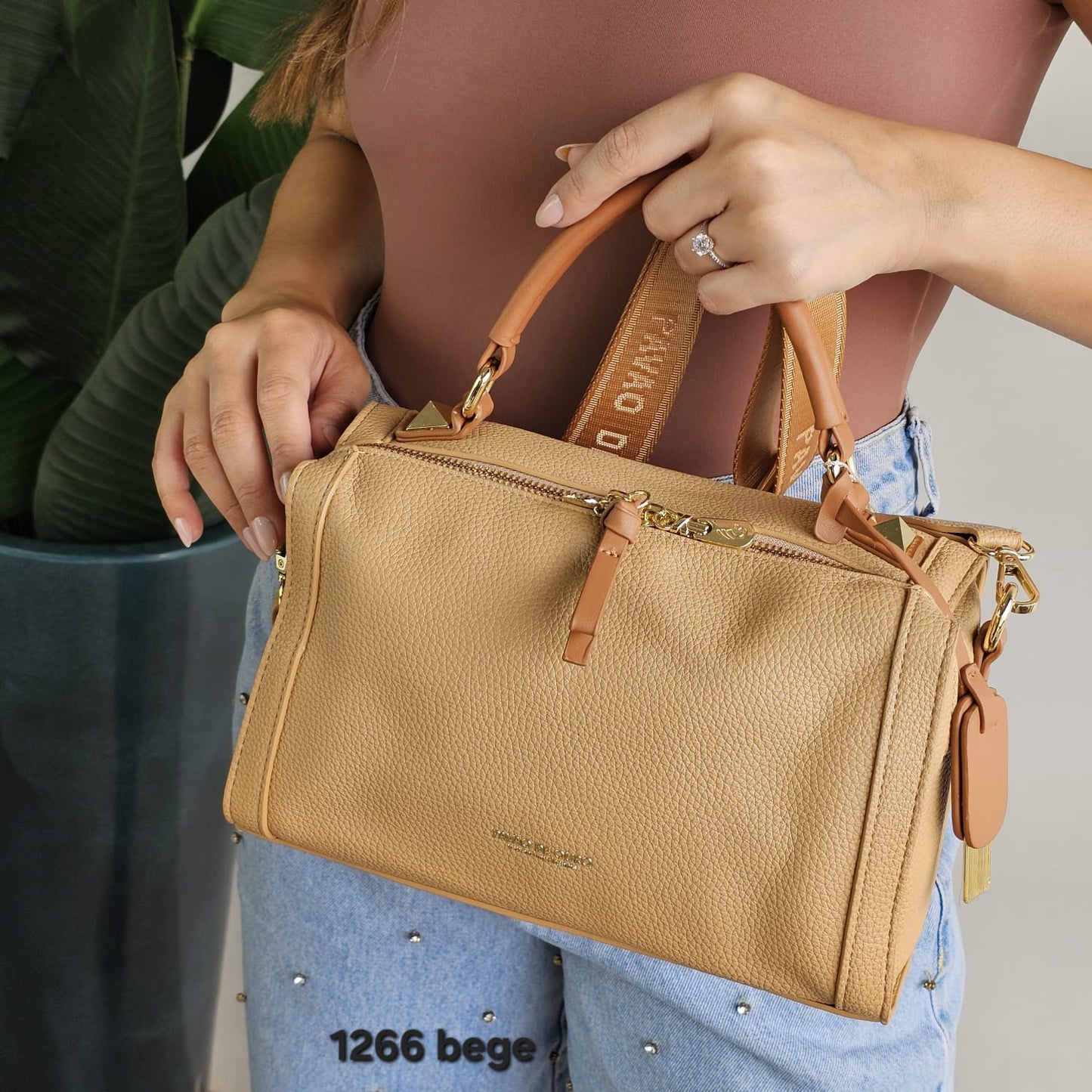 1266 Bolsa Baú Transversal Pavão de Ouro com Alça Larga Personalizada