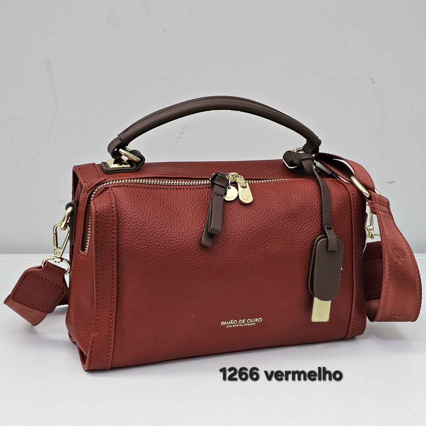 1266 Bolsa Baú Transversal Pavão de Ouro com Alça Larga Personalizada