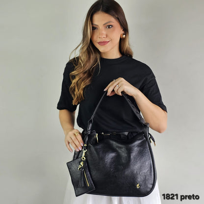 1821 Bolsa Hobo Pavão de Ouro Feminina em PU com Porta-Moedas