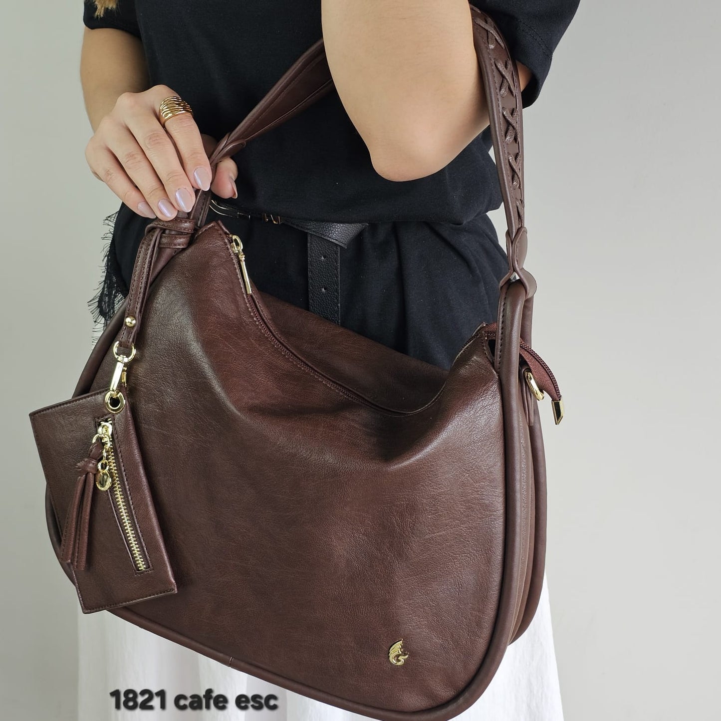 1821 Bolsa Hobo Pavão de Ouro Feminina em PU com Porta-Moedas