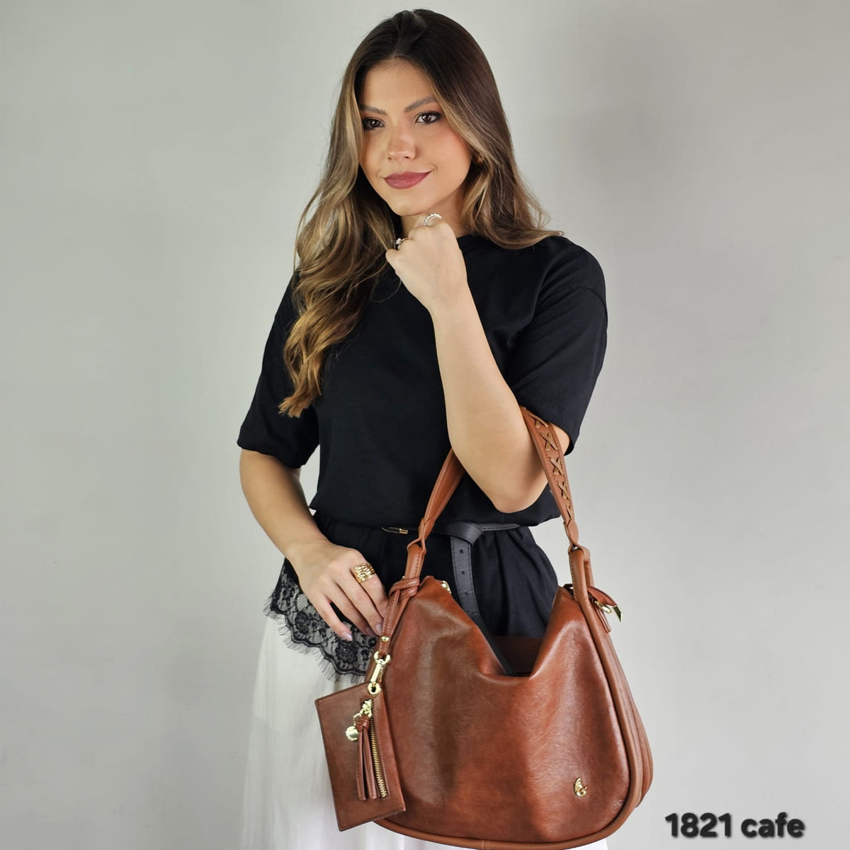 1821 Bolsa Hobo Pavão de Ouro Feminina em PU com Porta-Moedas