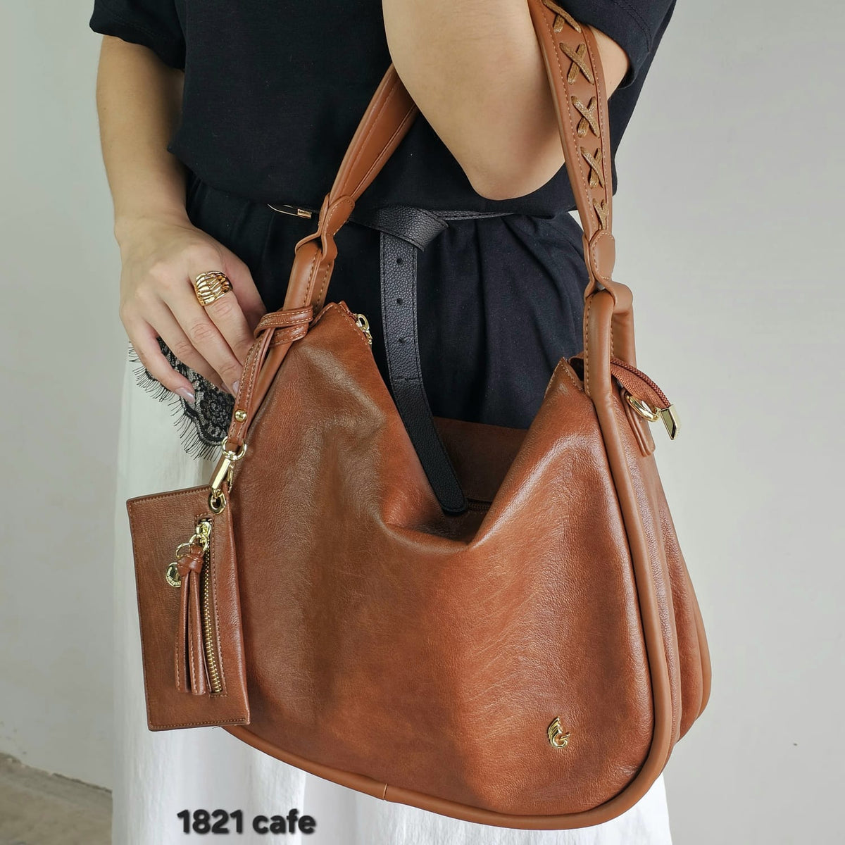 1821 Bolsa Hobo Pavão de Ouro Feminina em PU com Porta-Moedas