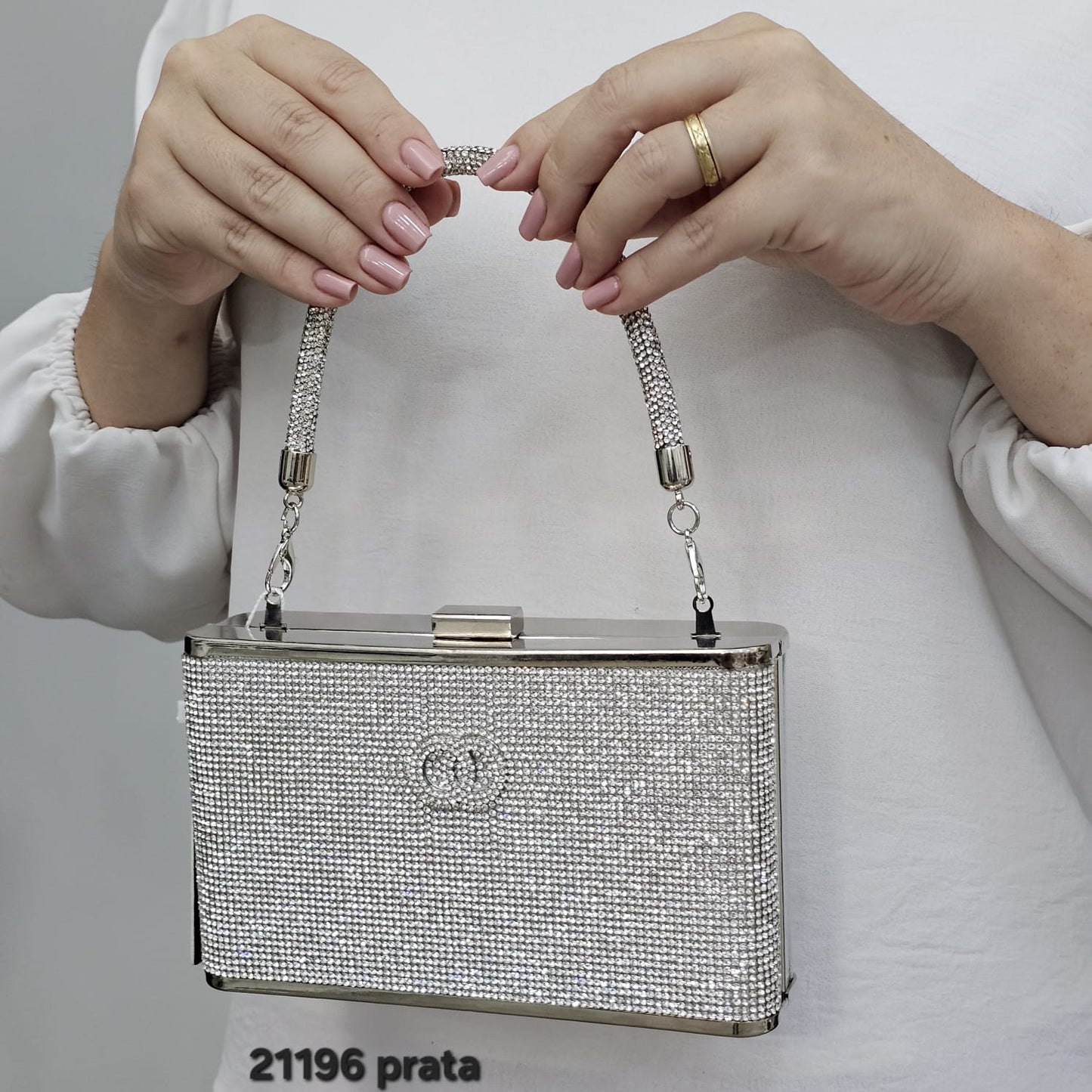 21196 Clutch LACE LORE Strass Brilhante: Bolsa de Festa Luxuosa para Eventos Especiais