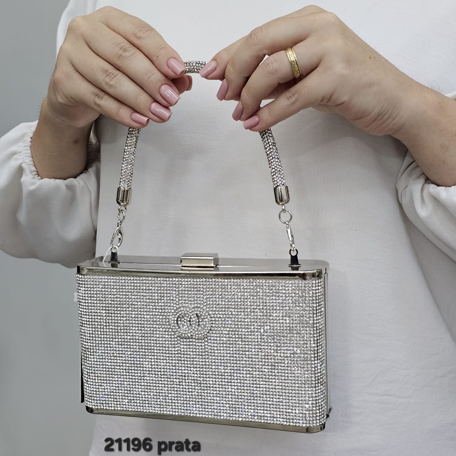 21196 Clutch LACE LORE Strass Brilhante: Bolsa de Festa Luxuosa para Eventos Especiais