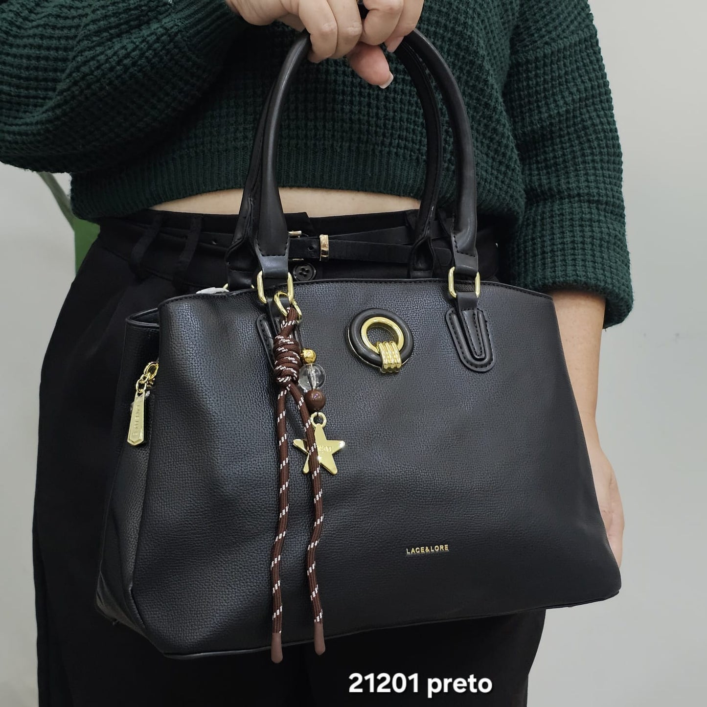 21201 Bolsa Estruturada Lace Lore em Poliuretano PU com Alça Transversal