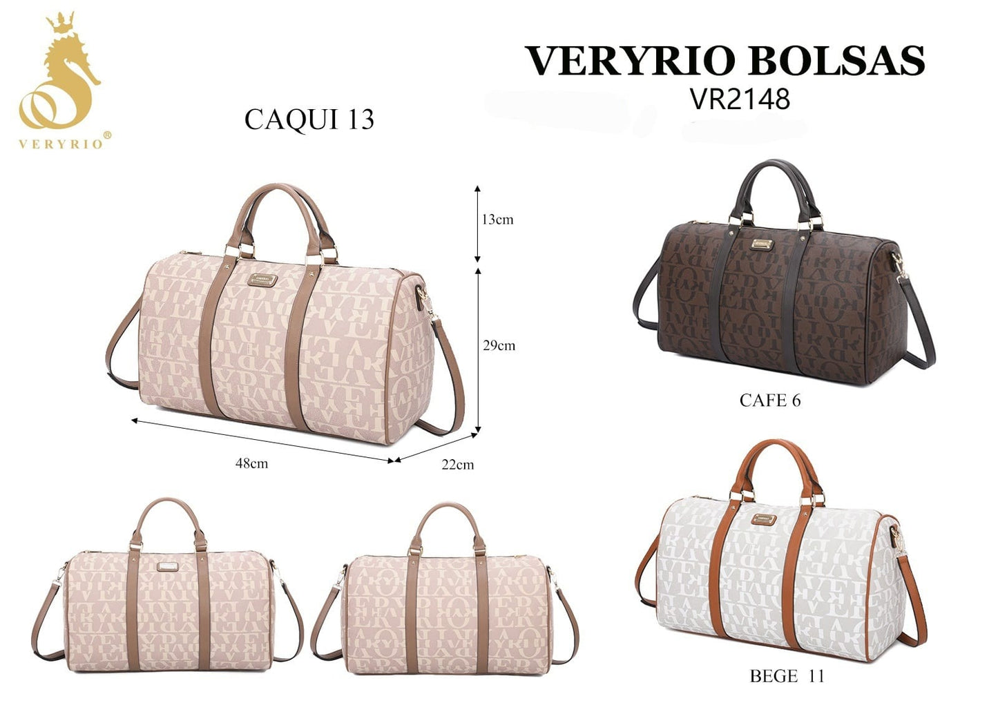 2148 Mala de Mão Feminina Veryrio em PU Monograma - Bolsa de Viagem e Academia Espaçosa