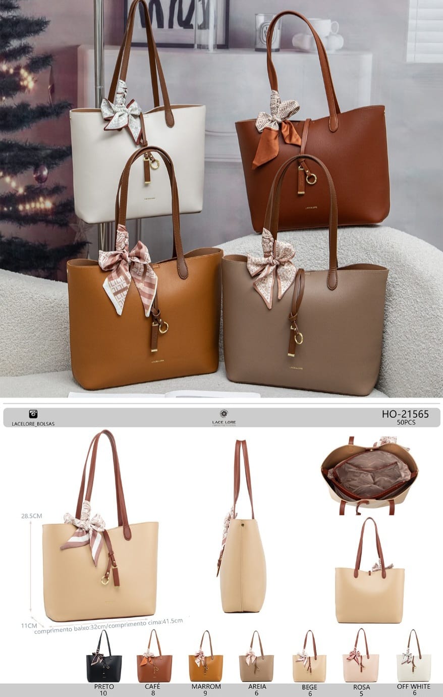 21565 Bolsa de Ombro Feminina Lace Lore Poliuretano PU com Lenço Decorativo e Divisória