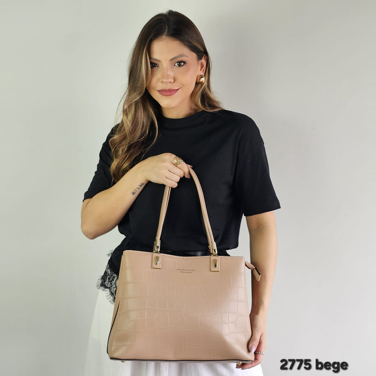 2775 Bolsa de Ombro Feminina Tote em Poliuretano PU Clássica Veryrio