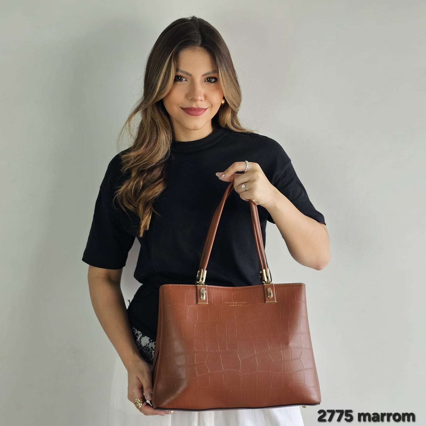 2775 Bolsa de Ombro Feminina Tote em Poliuretano PU Clássica Veryrio