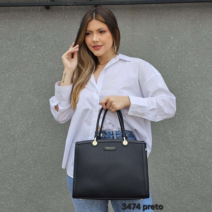 3474 Bolsa Feminina de Ombro Veryrio Estruturada com Textura Tressê