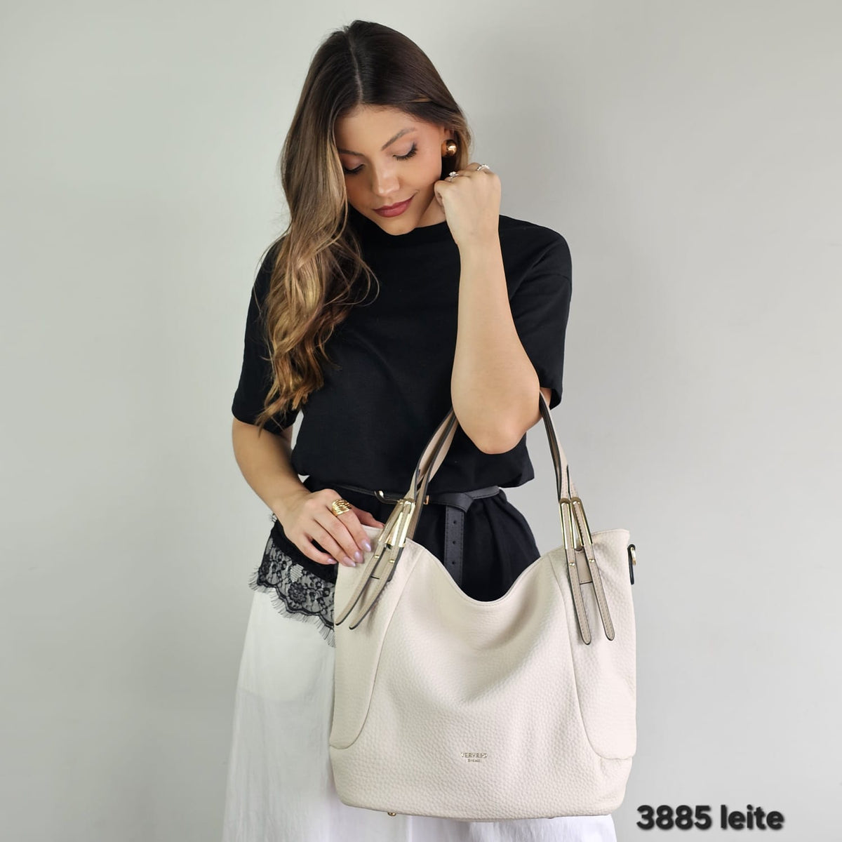 3885 Bolsa Feminina Hobo de Ombro em Poliuretano PU Espaçosa Veryrio