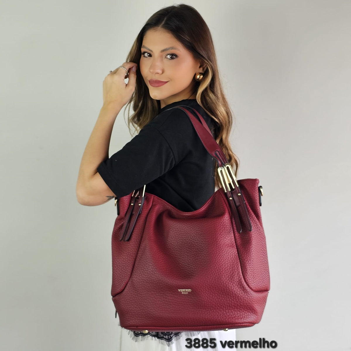 3885 Bolsa Feminina Hobo de Ombro em Poliuretano PU Espaçosa Veryrio