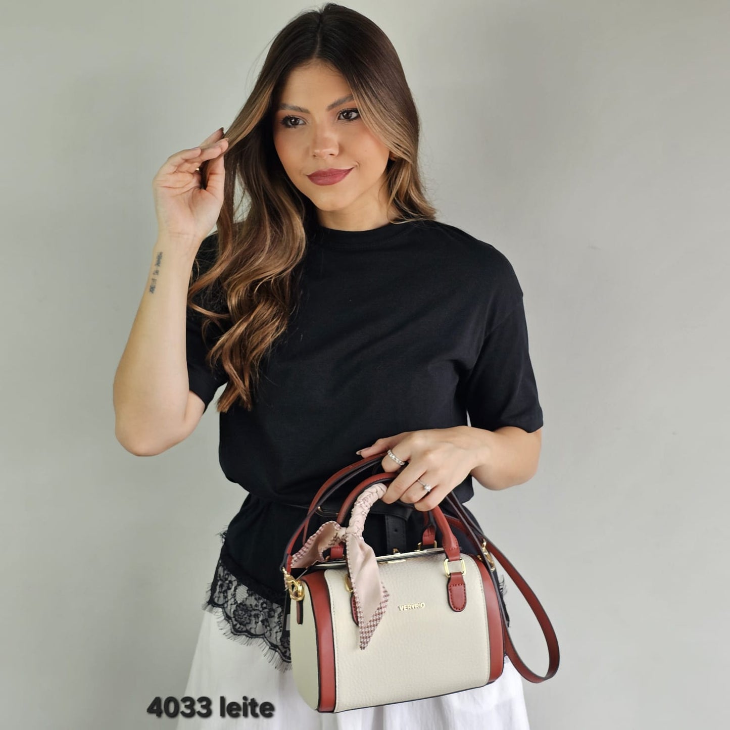 4033 Bolsa Feminina Baú Transversal em Poliuretano PU com Lenço Veryrio