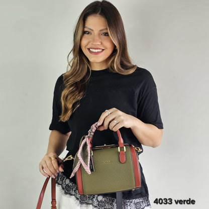 4033 Bolsa Feminina Baú Transversal em Poliuretano PU com Lenço Veryrio