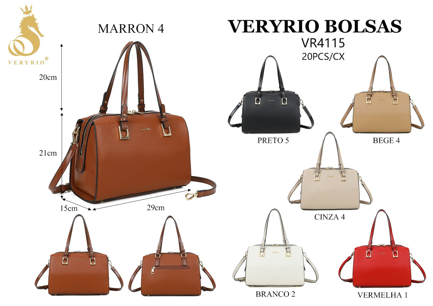 4115 Bolsa Baú Feminina Veryrio em PU Com Alça Dupla e Amplo Espaço