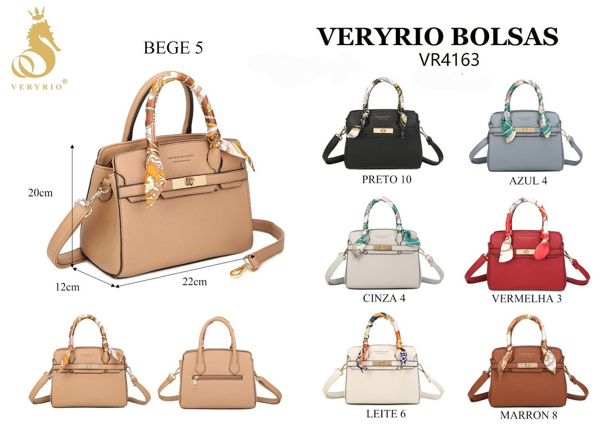 4163 Bolsa Feminina Veryrio com Lenço Decorativo e Detalhe Metálico