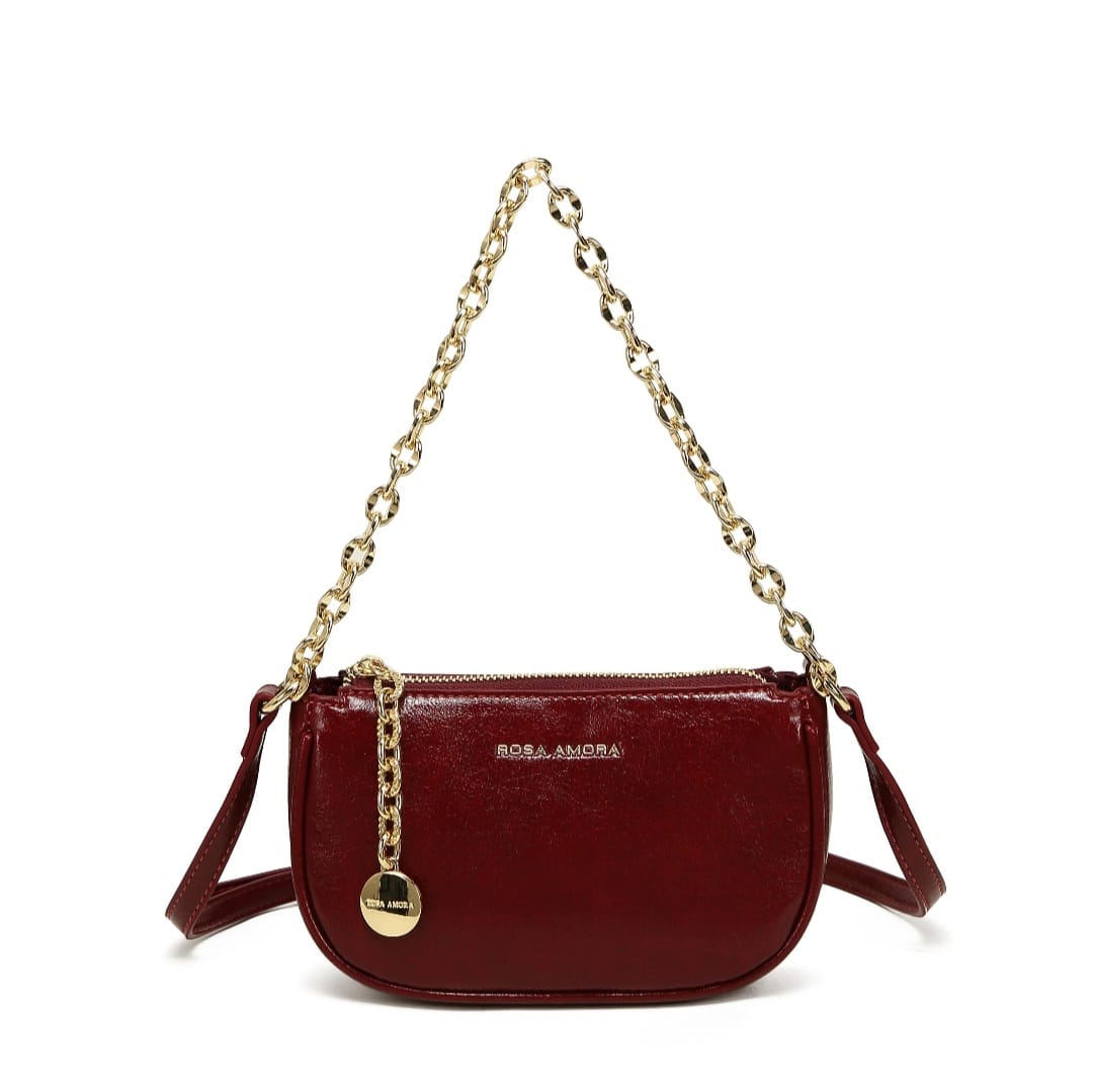 6295 Bolsa Transversal Pequena Rosa Amora Feminina em PU com Alça de Corrente