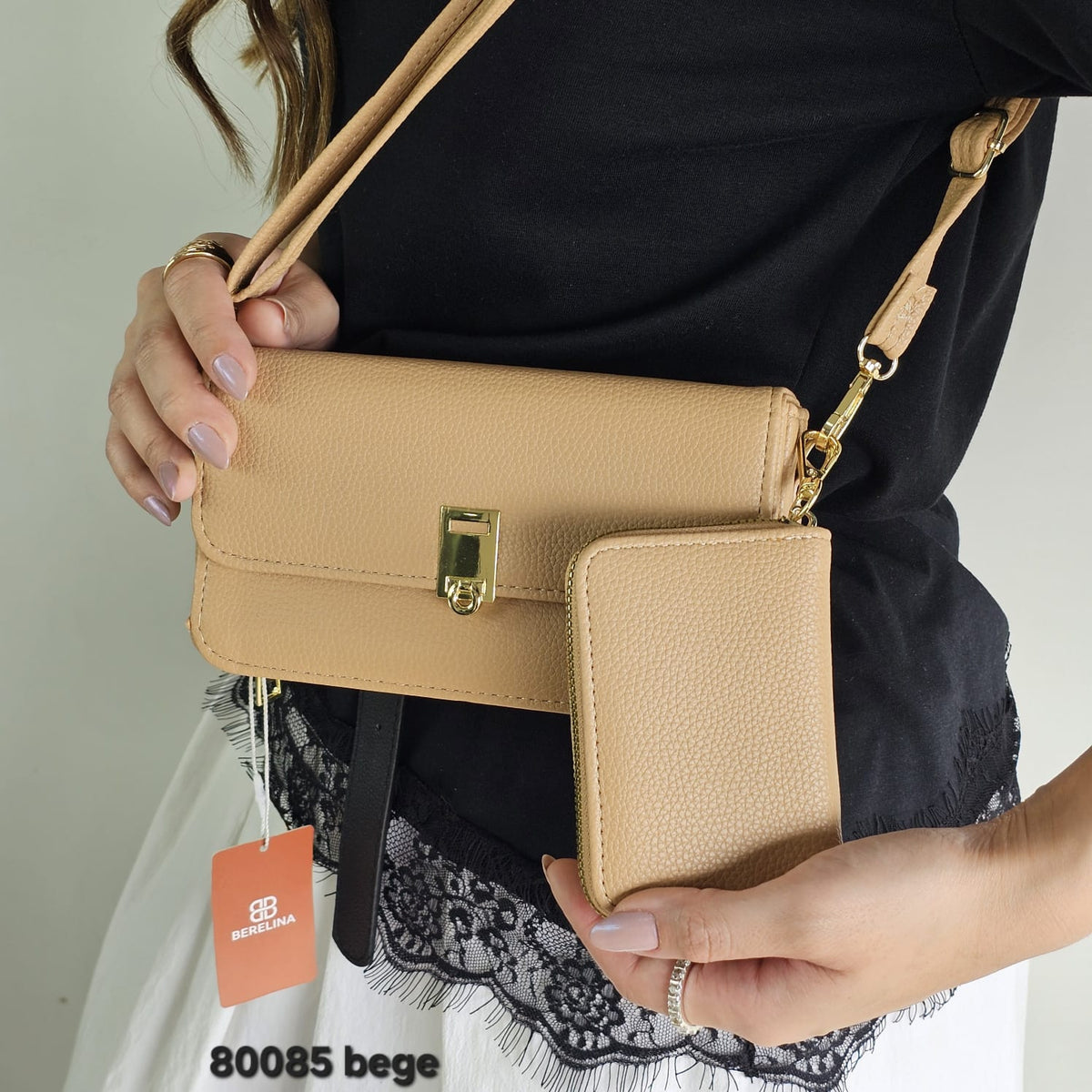 80085 Kit Bolsa Transversal e Carteira Berelina Feminino em PU