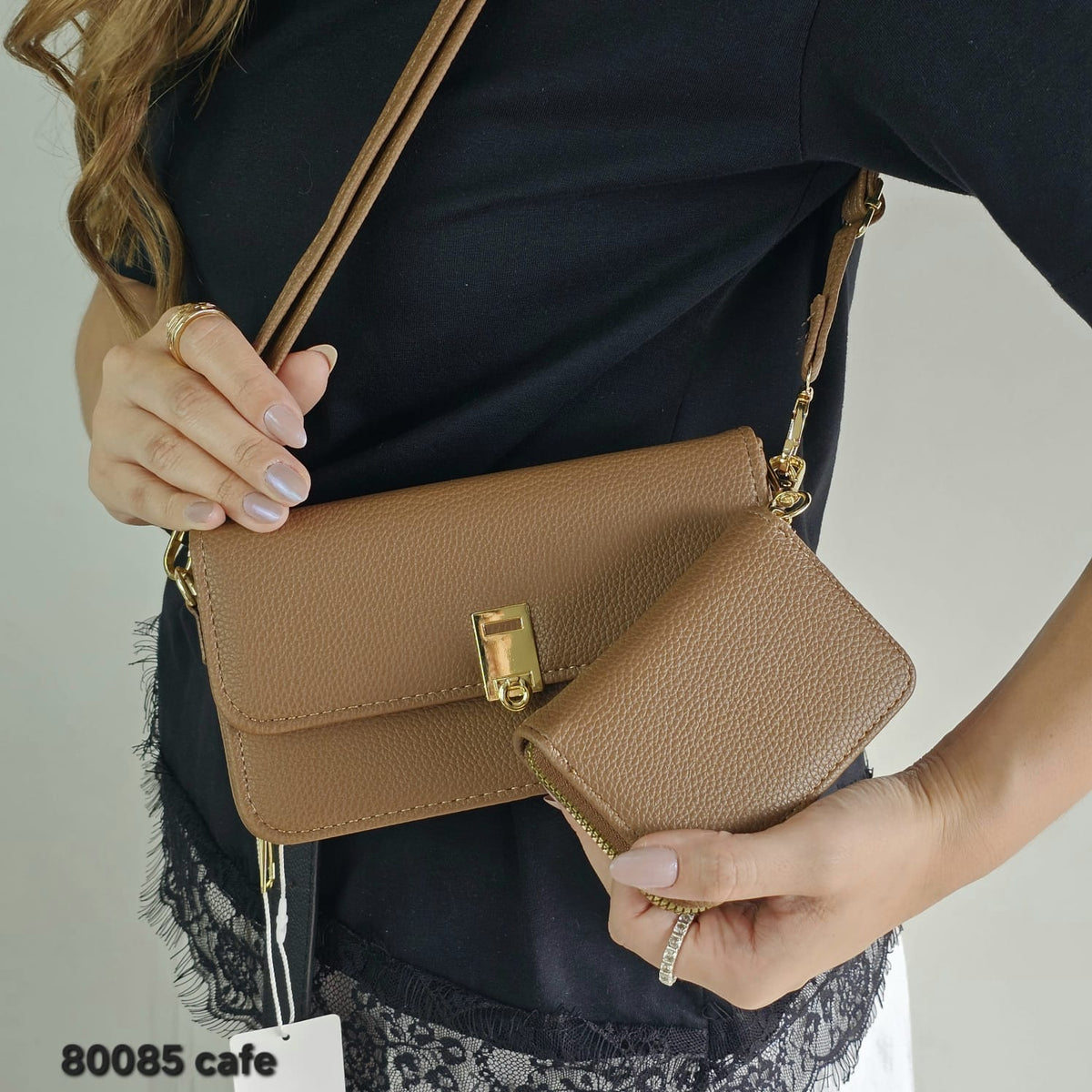 80085 Kit Bolsa Transversal e Carteira Berelina Feminino em PU