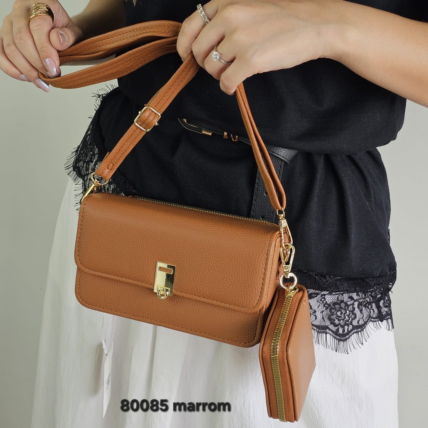 80085 Kit Bolsa Transversal e Carteira Berelina Feminino em PU