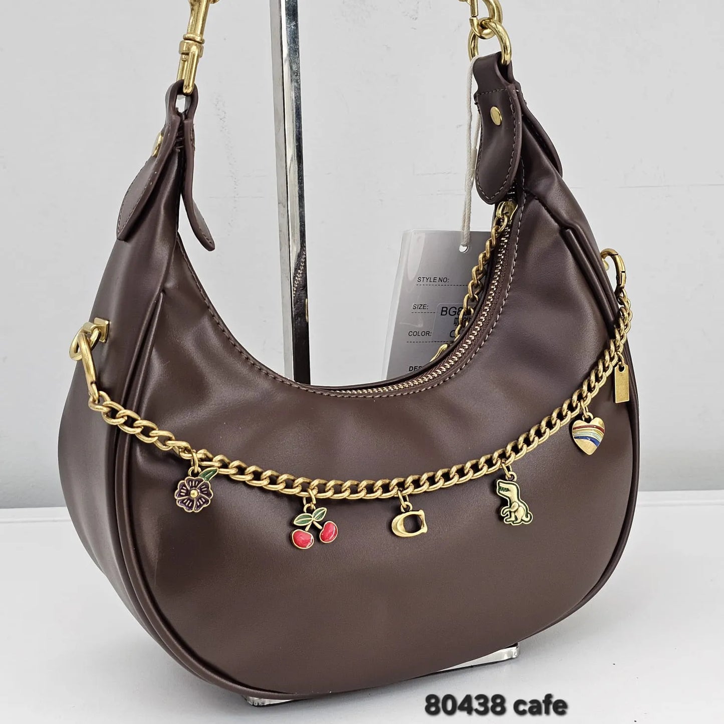 Bolsa Meia Lua Berelina Poliuretano PU Alça Dupla E Charms