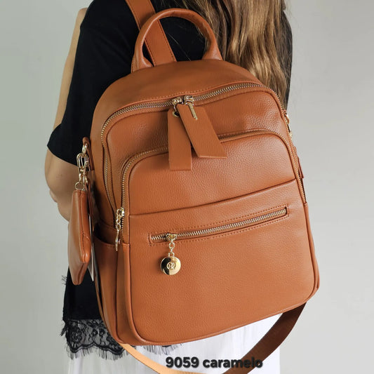9059 Mochila Feminina Rosa Amora Urbana em PU Elegante com Porta-Moedas